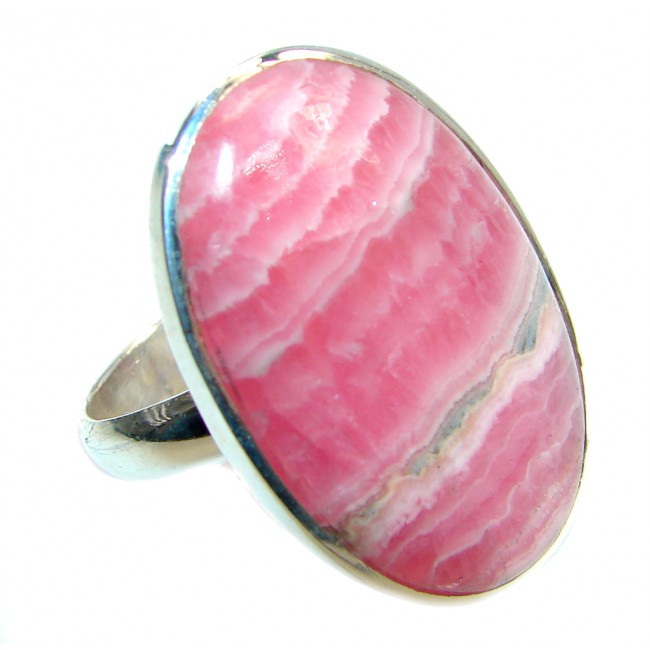 Great Quality Pink Rhodochrosite Sterling Silver Ring size adjustable