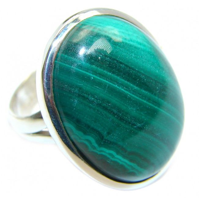 Natural Green Malachite Sterling Silver ring size adjustable
