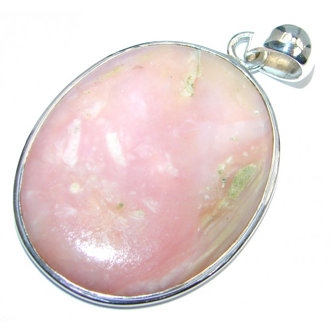 Large Natural Pink Opal Sterling Silver handmade Pendant