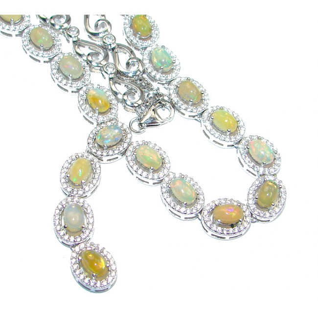 Fabulous Natural Hot Rainbow Fire Opal White Topaz 925 Silver Necklace 18.5 Inch