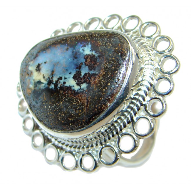 Classic Boulder Opal Sterling Silver handcrafted ring size 10