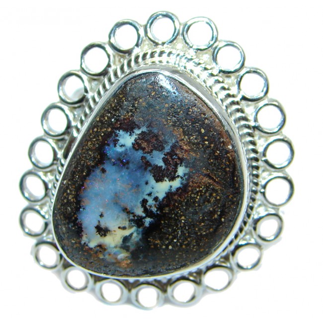Classic Boulder Opal Sterling Silver handcrafted ring size 10