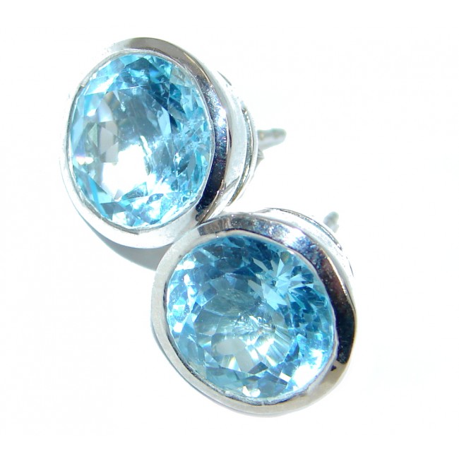 Sublime Swiss Blue Topaz Indonesia made Sterling Silver stud earrings
