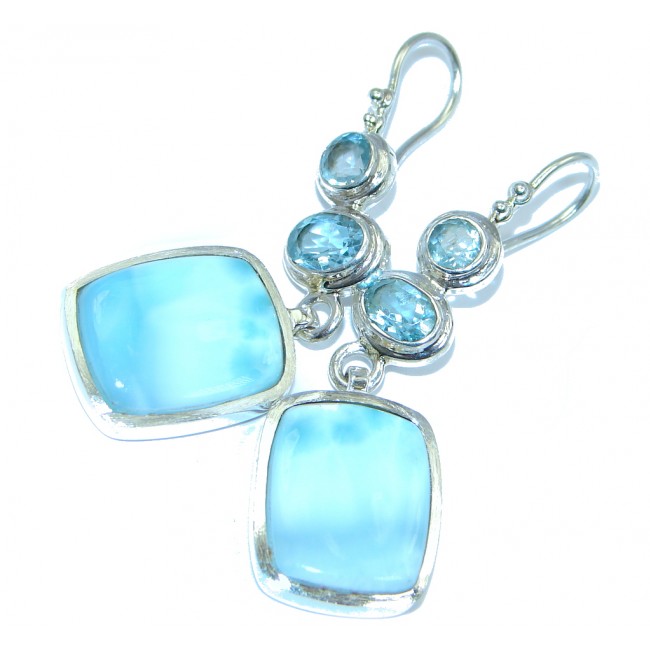 Chunky Deluxe Blue genuine Larimar Swiss Blue Topaz Sterling Silver earrings