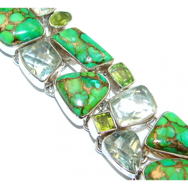 Chunky authentic Green Turquoise Peridot Sterling Silver handmade Bracelet