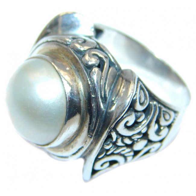 Rich Design Pearl Bali handmade made Sterling Silver ring s. 6 1/4
