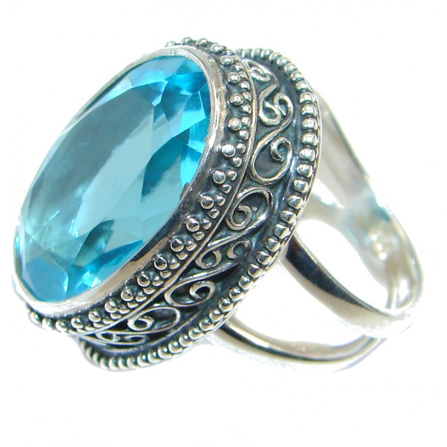 Bold Design Swiss Blue Topaz Sterling Silver Ring size adjustable