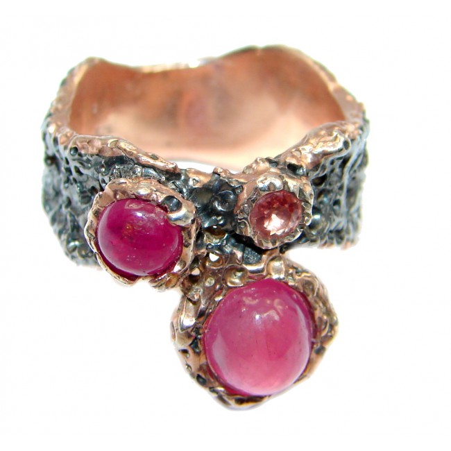 Vulcano Hot Genuine Ruby Rose Gold Rhodium platd over Sterling Silver ring; s. 7 1/4