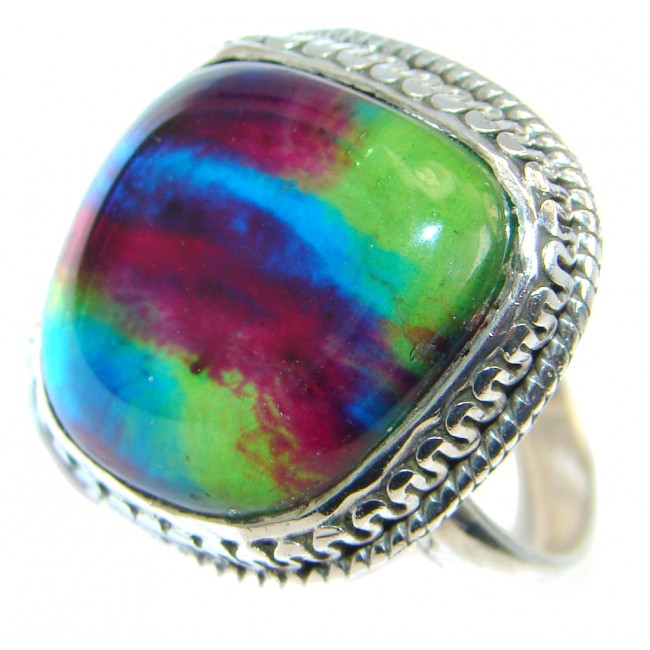 Red Galaxy Dichroic Glass Sterling Silver ring size 7