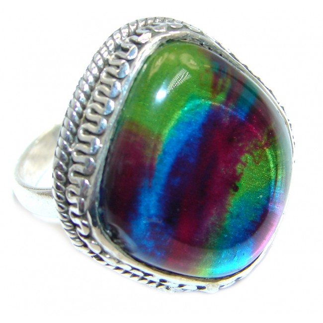 Red Galaxy Dichroic Glass Sterling Silver ring size 7