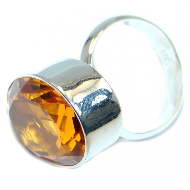 Huge created Golden Topaz Sterling Silver handmade ring size adjustable