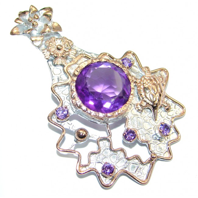 Vintage Style Amethyst Rose Gold Rhodium plated over Sterling Silver Pendant