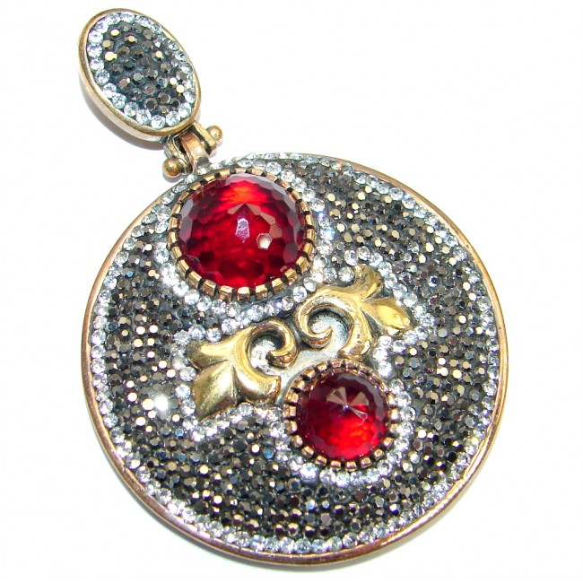 Victorian Style created Ruby Spinel Two tones Sterling Silver Pendant