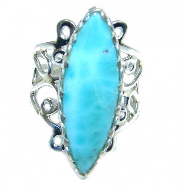 Sublime Genuine Marquise Larimar Sterling Silver handmade Ring size 8