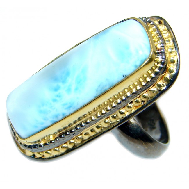 Vintage Style Larimar Gold Rhodium plated over Sterling Silver Ring size adjustable