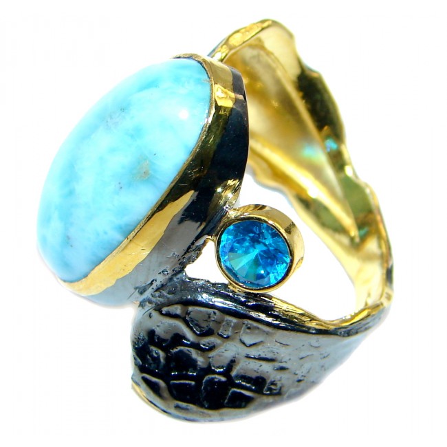Natural Larimar Gold Rhodium plated over Sterling Silver Ring size 8