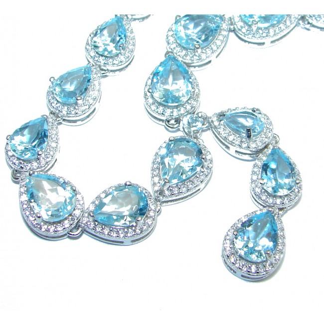 True Masterpiece Natural Swiss Blue Topaz Sterling Silver handmade necklace