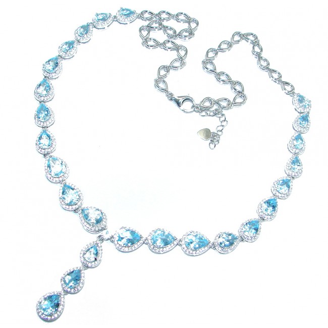 True Masterpiece Natural Swiss Blue Topaz Sterling Silver handmade necklace