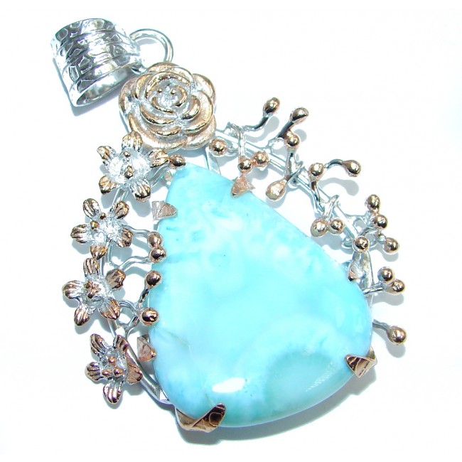 Sublime Larimar Pearl Rose Gold plated over Sterling Silver handmade Pendant