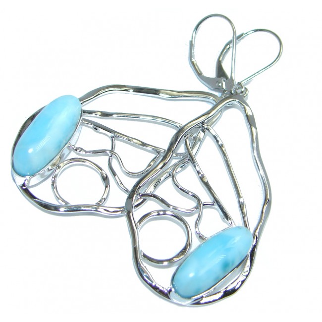 Modern Huge Blue Larimar Sterling Silver handmade earrings
