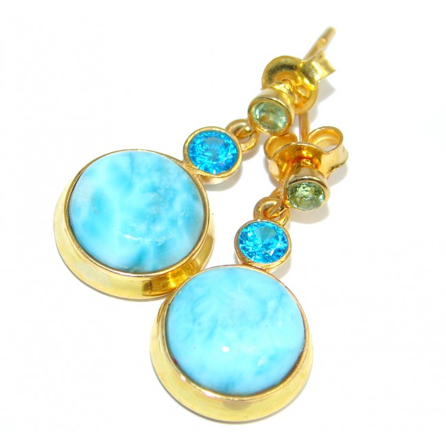 Blue Larimar & Blue Topaz & Peridot Gold Plated Sterling Silver stud earrings