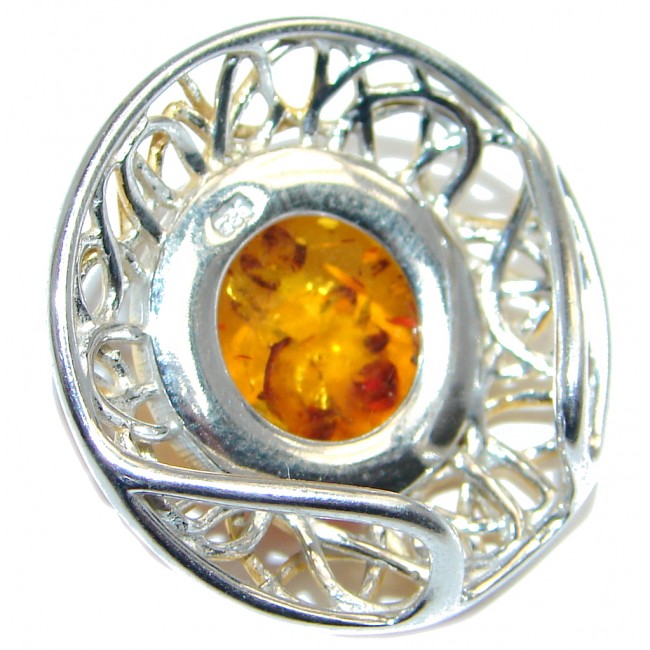 Sublime natural Baltic Amber Two Tones Sterling Silver handmade Pendant
