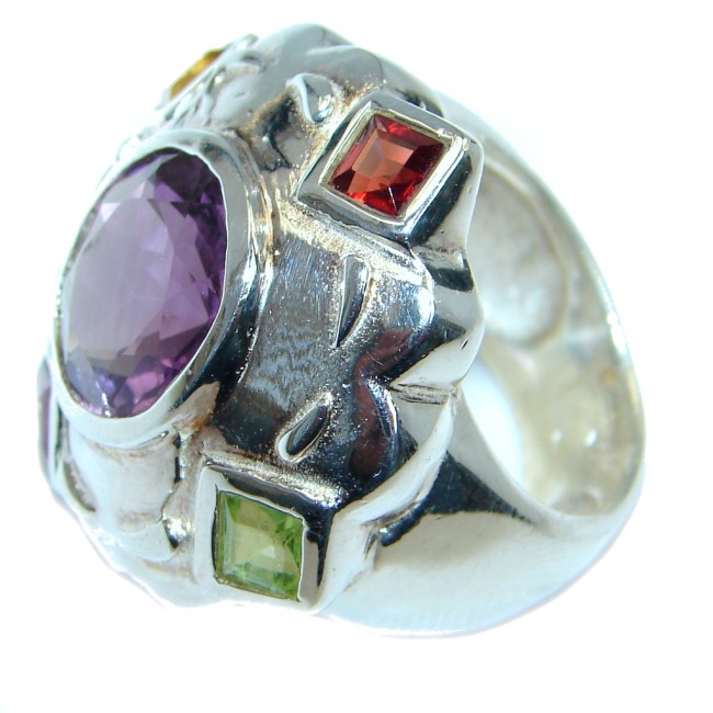 Chunky Genuine Amethyst Sterling Silver handmade ring size 7