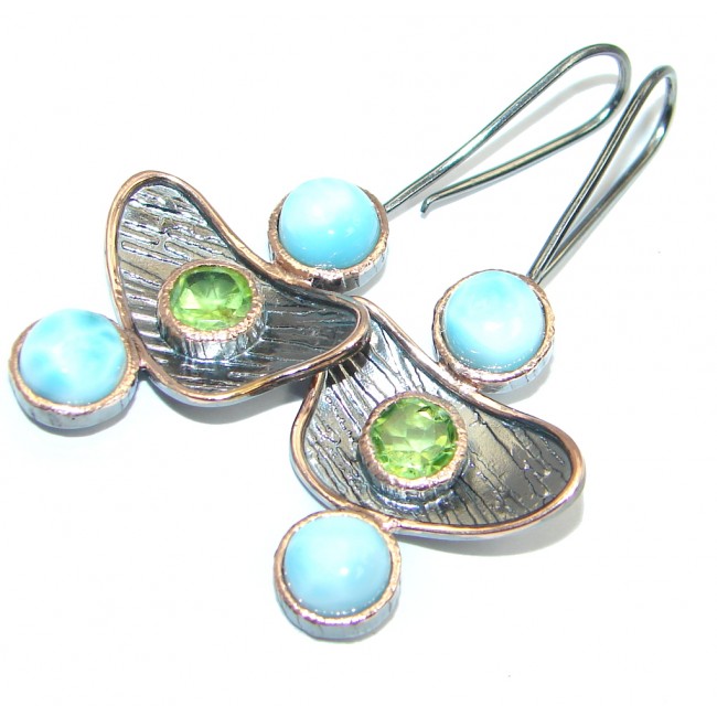 Secret Blue Larimar Peridot Rose Gold Plated Sterling Silver handmade earrings