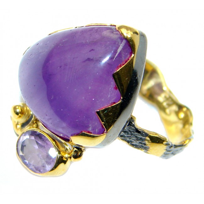 Genuine Amethyst Gold Rhodium plated over Sterling Silver handmade ring size 8 1/2