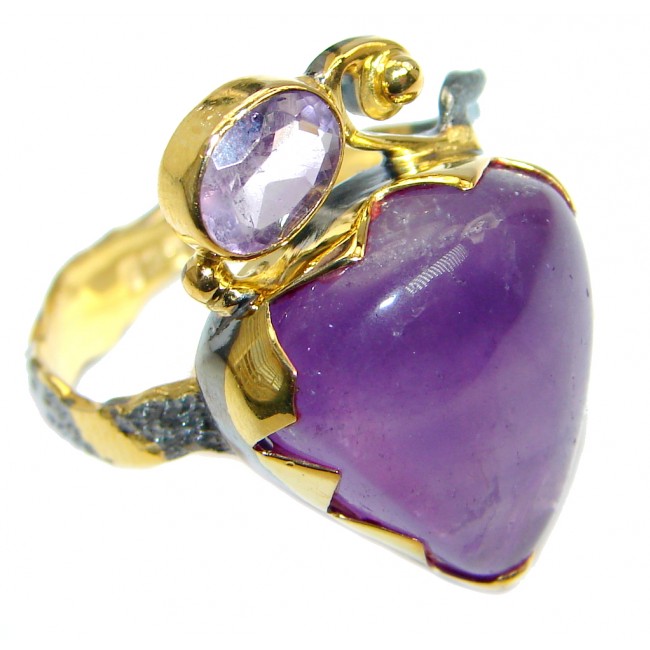 Genuine Amethyst Gold Rhodium plated over Sterling Silver handmade ring size 8 1/2