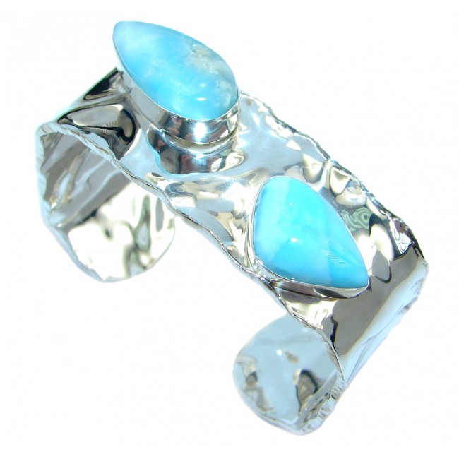 Always Together Blue Larimar hammered Sterling Silver Bracelet / Cuff