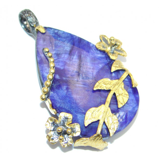 Wild Ivy Blue Sapphire Gold plated over Sterling Silver handmade Pendant