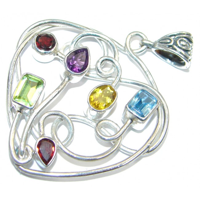 Stylish Authentic Multigem Sterling Silver handcrafted Pendant