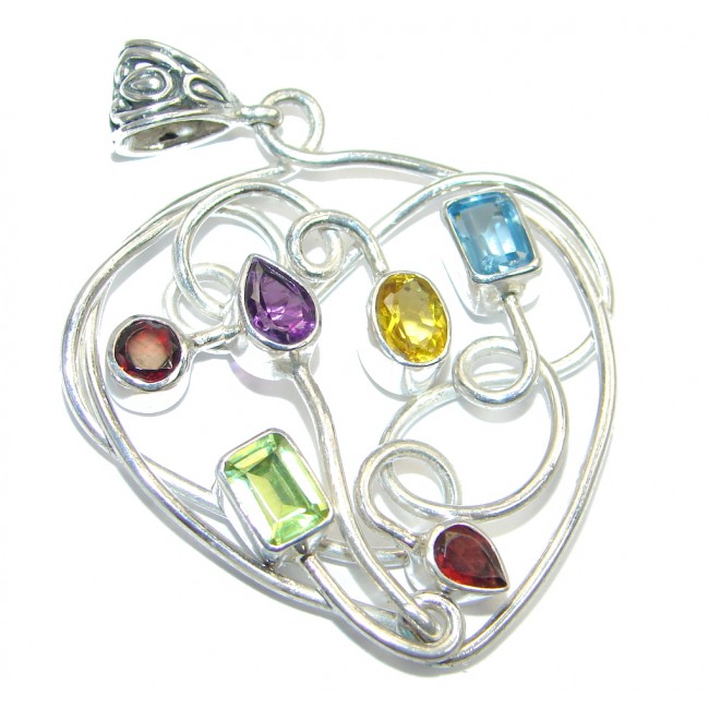 Stylish Authentic Multigem Sterling Silver handcrafted Pendant