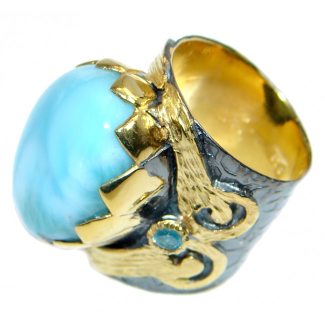 Vintage Style Larimar Gold Rhodium plated over Sterling Silver Ring size 5 1/2