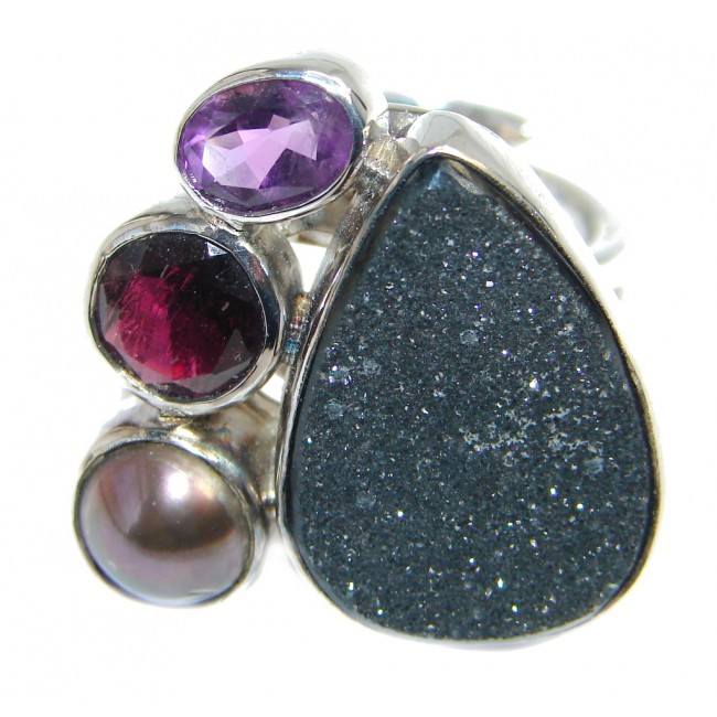 Mysterious Titanum Druzy Sterling Silver ring size adjustable