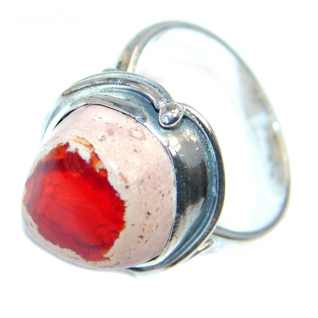 Mexican Fire Opal Oxidized Sterling Silver handmade Ring size 7 3/4