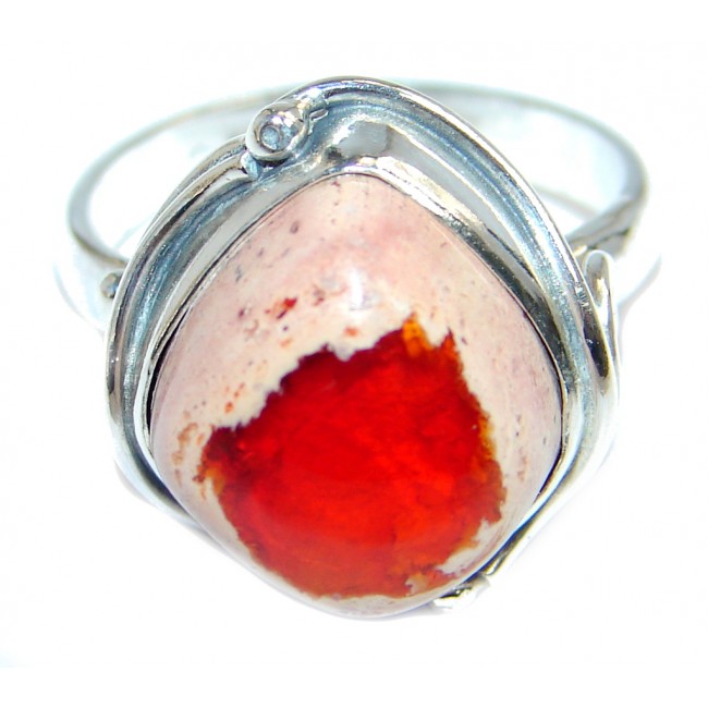 Mexican Fire Opal Oxidized Sterling Silver handmade Ring size 7 3/4