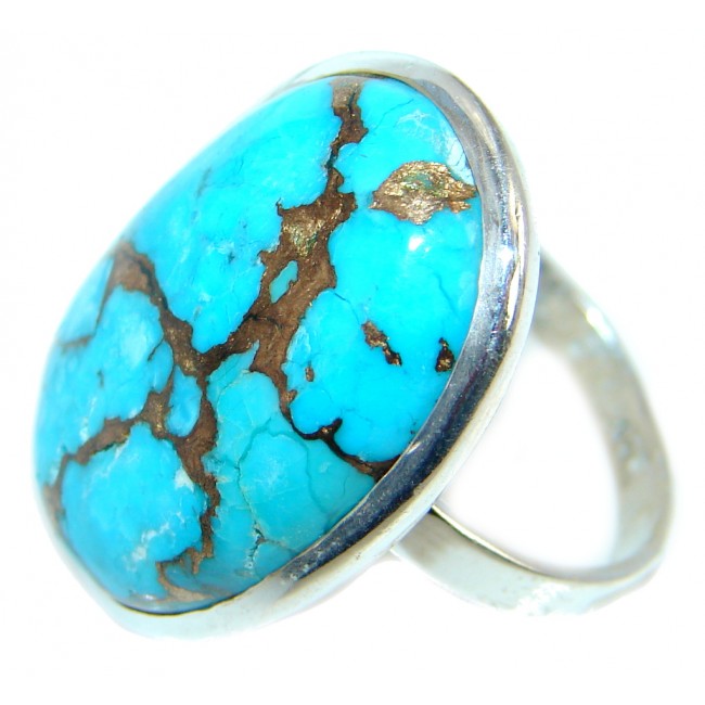 Simple Design Blue copper Turquoise Sterling Silver handmade ring siz 9