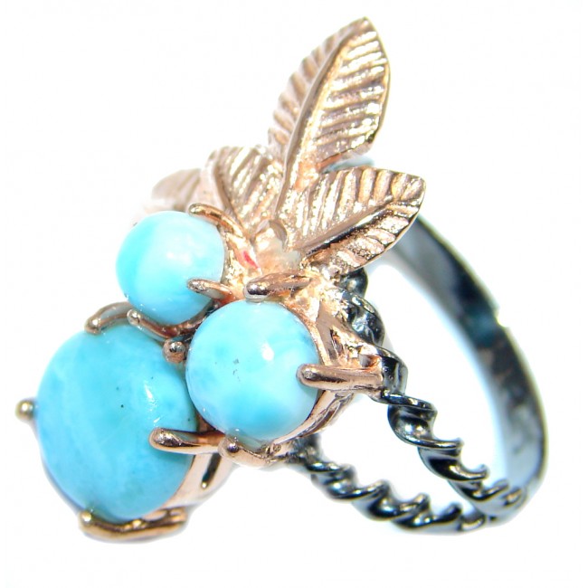 Vintage Style Larimar Gold Rhodium plated over Sterling Silver Ring size 8