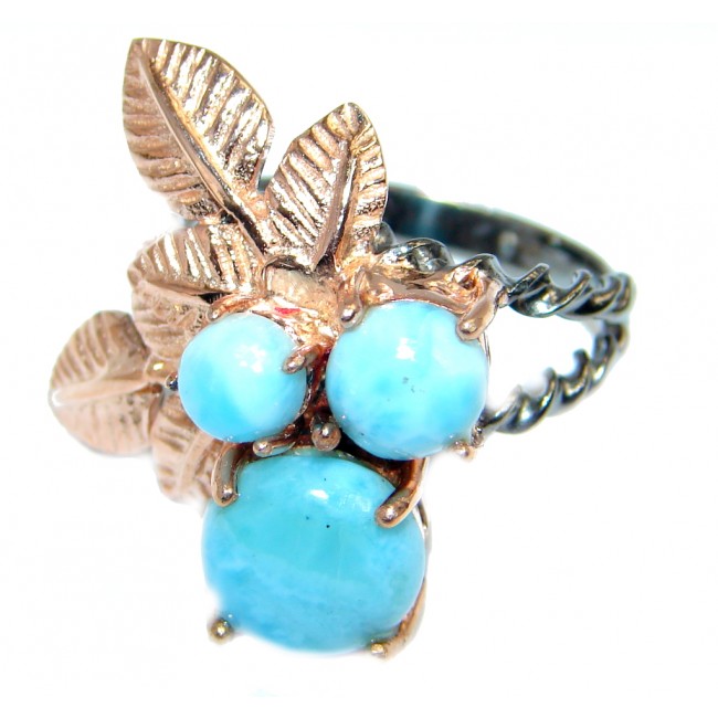 Vintage Style Larimar Gold Rhodium plated over Sterling Silver Ring size 8