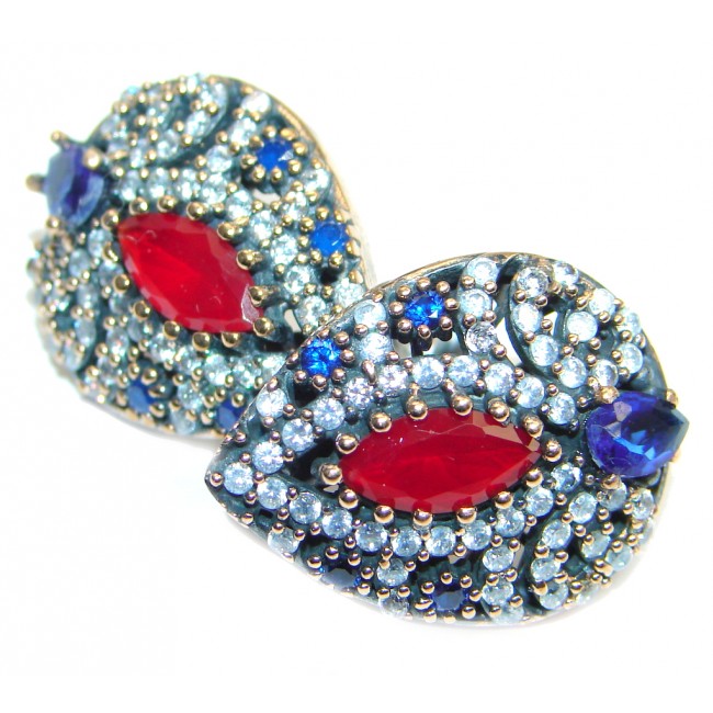 Victorian Style created Red Ruby Sterling Silver earrings