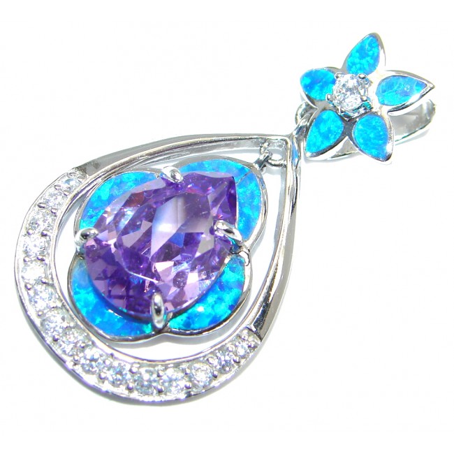 Fancy Style lab. Blue Opal Cubic Zirconia Sterling Silver Pendant