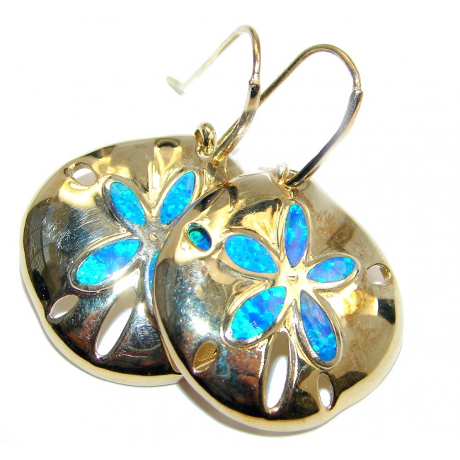 Gorgeous Style Blue Fire Opal Gold Rhodium Plated Sterling Silver earrings