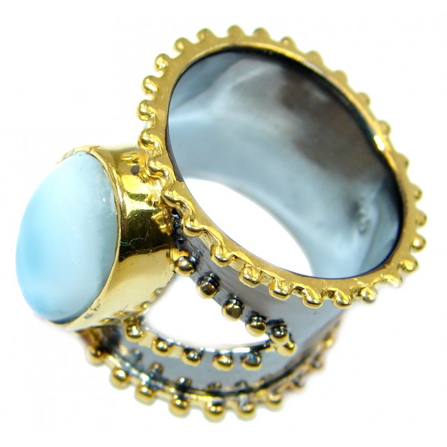 Vintage Style Larimar Gold Rhodium plated over Sterling Silver Ring size 7