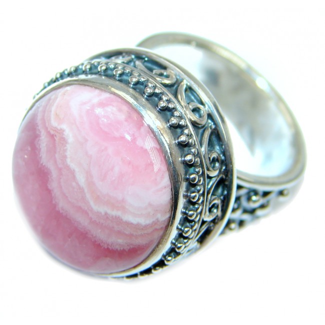 AAA quality Pink Rhodochrosite Sterling Silver Ring size adjustable