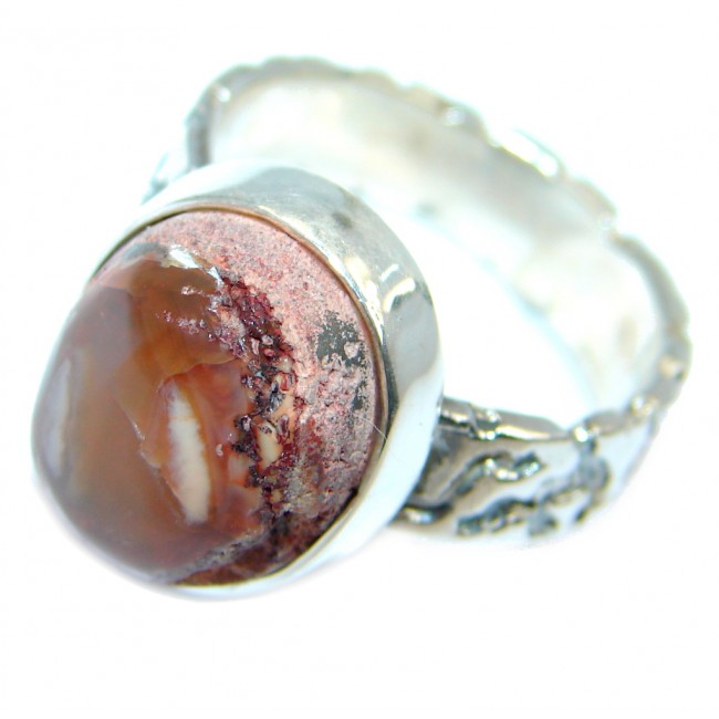 Mexican Fire Opal Oxidized Sterling Silver handmade Ring size 8