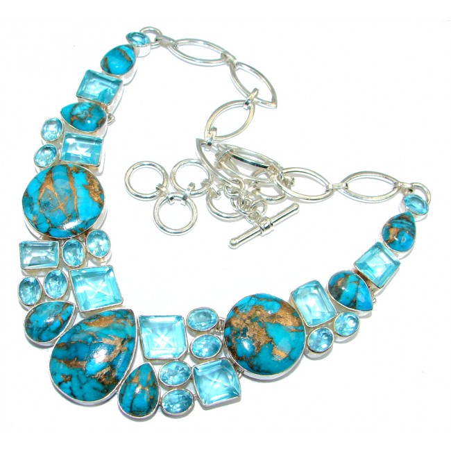 Unusal Style Copper Turquoise Blue Quartz Sterling Silver handmade necklace