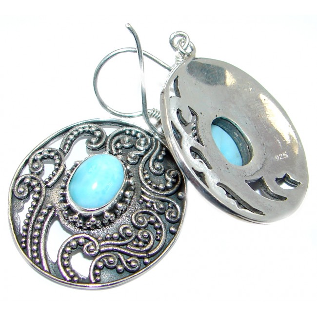 Vintage Style Blue Larimar oxidized Sterling Silver handmade earrings