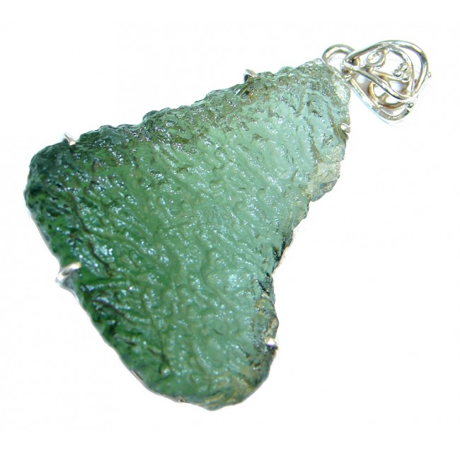 Excellent created Green Moldavite Sterling Silver Pendant